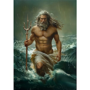 Poseidon Painting Greek Mythology Artwork Ocean God Mythological Fine Art Nautical Mythology Decor Poseidon Art Greek Artwork God Of The Sea