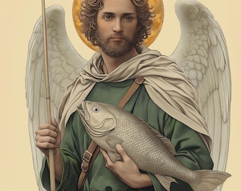 Saint Raphael the Healer, Catholic Wall Art, Patron of Healing, Christian Decor