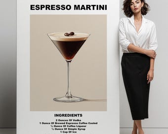 Espresso Martini Cocktail Art Print | Coffee Bar Wall Decor for Home or Café