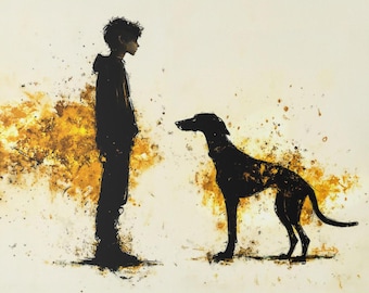 Greyhound & Boy Art Print, Dog Training Oil Painting Reproduction