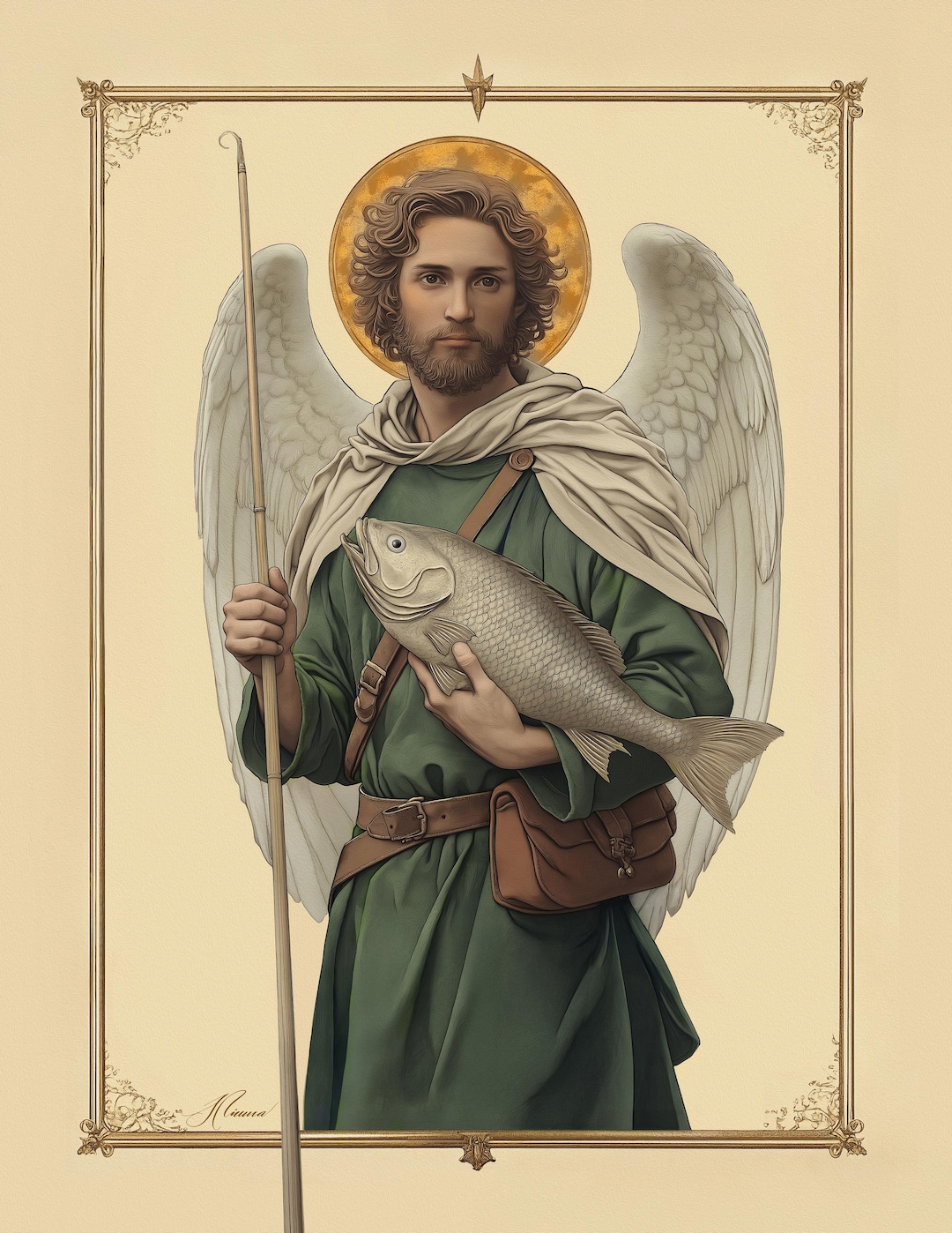 ヴィンテージの聖ラファエル大天使アート：守護ヒーラーの絵画 - Etsy 日本