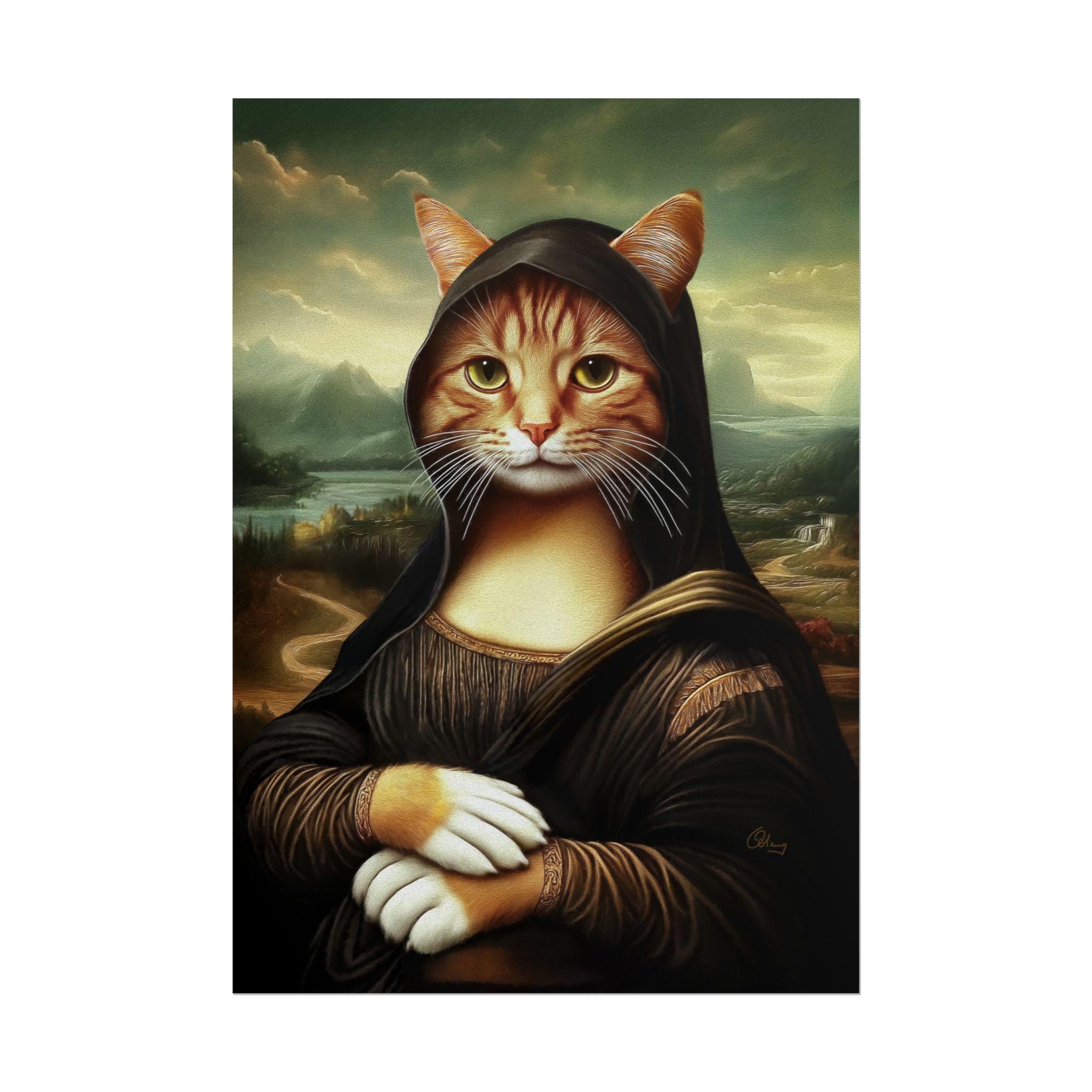 ニャー・ナ・リサ猫のアートプリント：ユーモラスなモナ・リザの