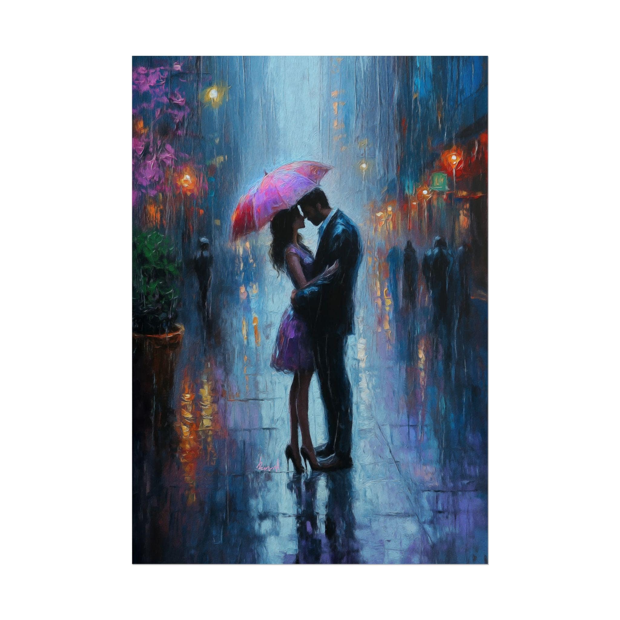 雨の中の愛の絵画：ロマンチックな都市風景画、恋人たちの版画 - Etsy 日本