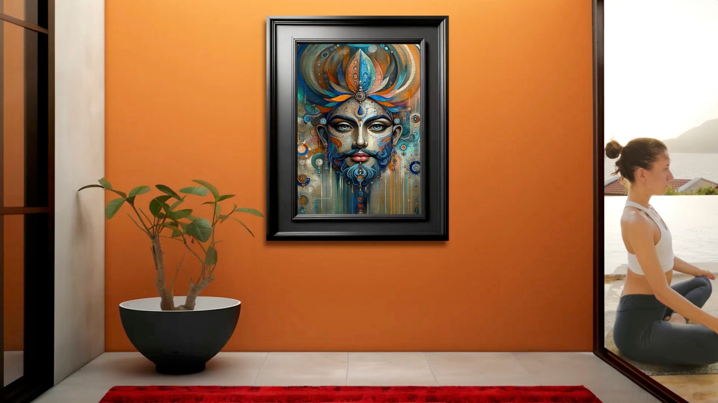 Fantacy Face Abstract Oil Painting on Canvas Indian Man Modern Art Home