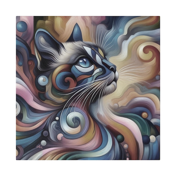モダンな油絵猫の絵画 オイルパステル画 靴下を履いたタキシード猫 猫