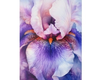 Kunstdruck Lavendel Iris: Botanische Blumen Malerei Dekoration Garten Blumenliebhaber Interior Design