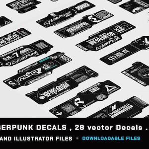 Digital Cyberpunk Decals , Vectors , labels and Futuristic Sci-fi Stickers  Vol-02