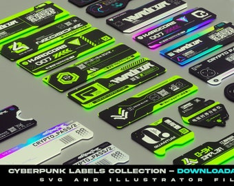 Digital Cyberpunk Decals , Vector labels and Futuristic Sci-fi Stickers  Vol-01