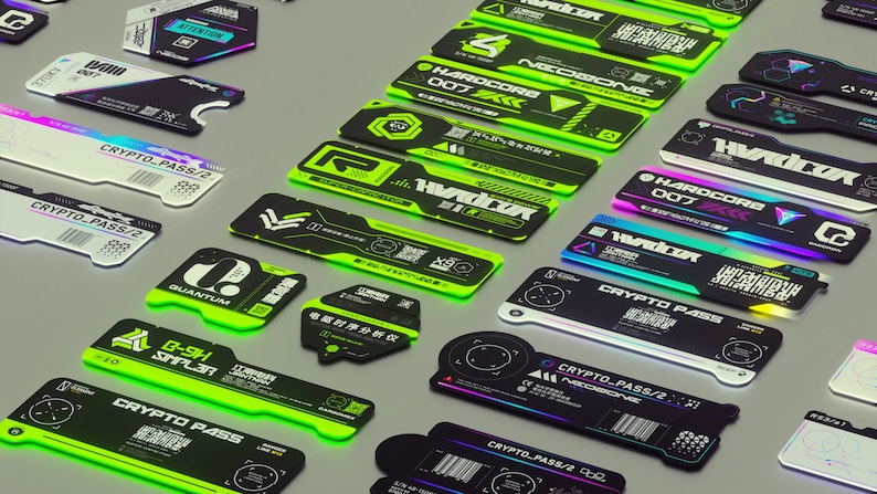 Digital Cyberpunk Decals , Vector Labels and Futuristic Sci-fi Stickers ...