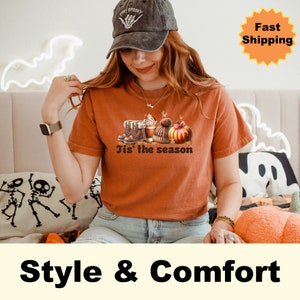 Comfort Colors® Tis The Season, Fall Coffee Shirt, Hot Coffee Shirt, Coffee Lovers Shirt, Fall PSL Shirt, Pumpkin Latte Drink, Thanksgiving