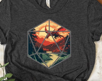 Dnd Camicia Vintage D20 Scena Drago / DM / Regalo DnD / GM / Dungeons n Dragons / Dadi / Nat 20 / D&D / Regalo RPG per lei