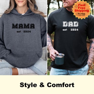 Comfort Colors® Mama and Dad Shirts, New Dad Shirt, Gift for New Mom, Pregnancy Announcement Shirts, Christmas Gift For Mom and Dad