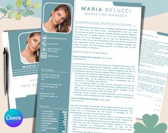Bewerbungsvorlage, Lebenslaufvorlage, CV, Tabellarischer Lebenslauf - modern & leicht zu bearbeiten mit CANVA!,  Bewerbungsvorlagen Deutsch