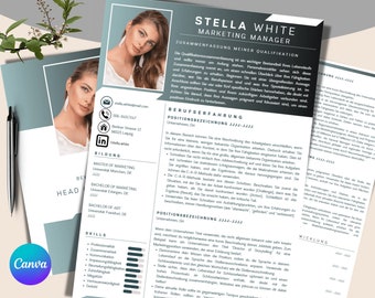 Bewerbungsvorlage, Lebenslaufvorlage, CV, Tabellarischer Lebenslauf - modern & leicht zu bearbeiten mit CANVA!,  Bewerbungsvorlagen Deutsch
