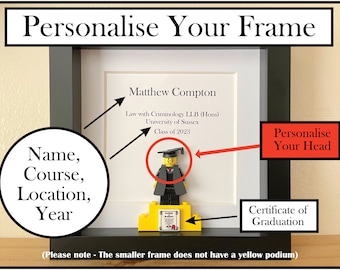Personalized Graduation Frame Gift: Custom Minifigure, Name & Degree