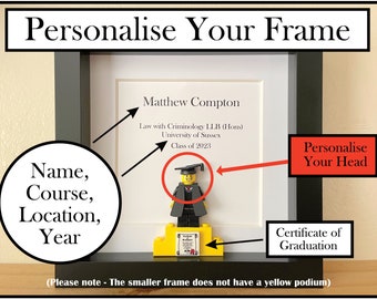Personalized Graduation Frame Gift: Custom Minifigure, Name & Degree