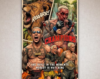 Póster de cómic de Charles Oliveira / Impresión artística de cómic de luchador de la UFC / Arte de pared de MMA del Bronx / Ilustración de campeón / Decoración de gimnasio / Regalo para fanáticos de las peleas