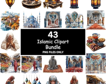 Islam clipart, moslim clipart png bundel, 43 png islamitische aquarel clipart bundel, instant digitale download, commercieel gebruik