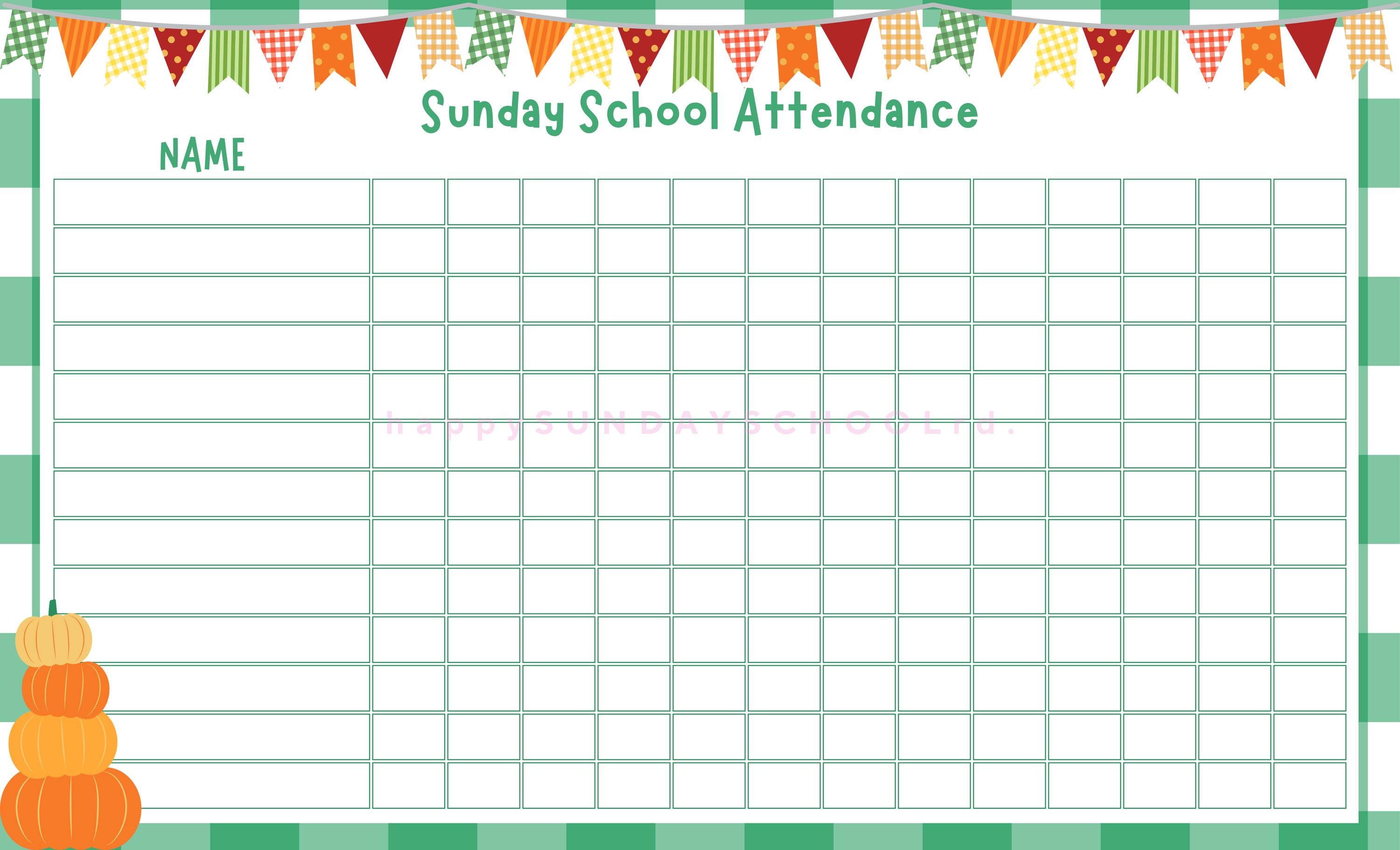 Fall Sunday School Attendance Calendar Printable - DIGITAL DOWNLOAD ...