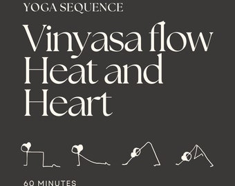 Hatha Vinyasa Yoga Sequence. 60 minutes focusing on heat and heart openers. A hand drawn, stick figure, PDF ready for instant download.