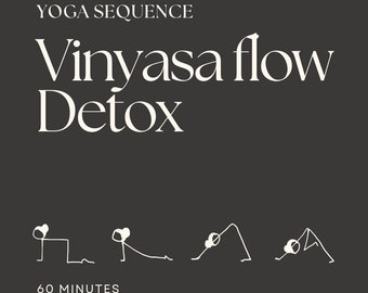 60 minutes ready-made Vinyasa Flow Yoga Sequence with focus on detox. Hand drawn, stick figures.  A PDF ready for instant print.