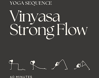 60 minutes Vinyasa flow yoga sequence, hand drawn, stick figures. Full body focus. A PDF ready for instant print.