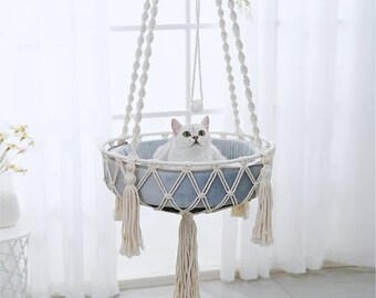 Cat Perch Bed Boho Cat House Cat Swing Modern Cat Bed, Cat Hanging Bed Cat Bed Hand Woven Hammock Bed Cat Hanging Hammock Cat Lounger House