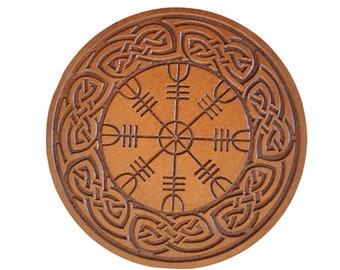 Symbole Viking VEGVISIR : Symbole de Protection et Boussole Viking diamètre de 30 centimètres en bois artisanal