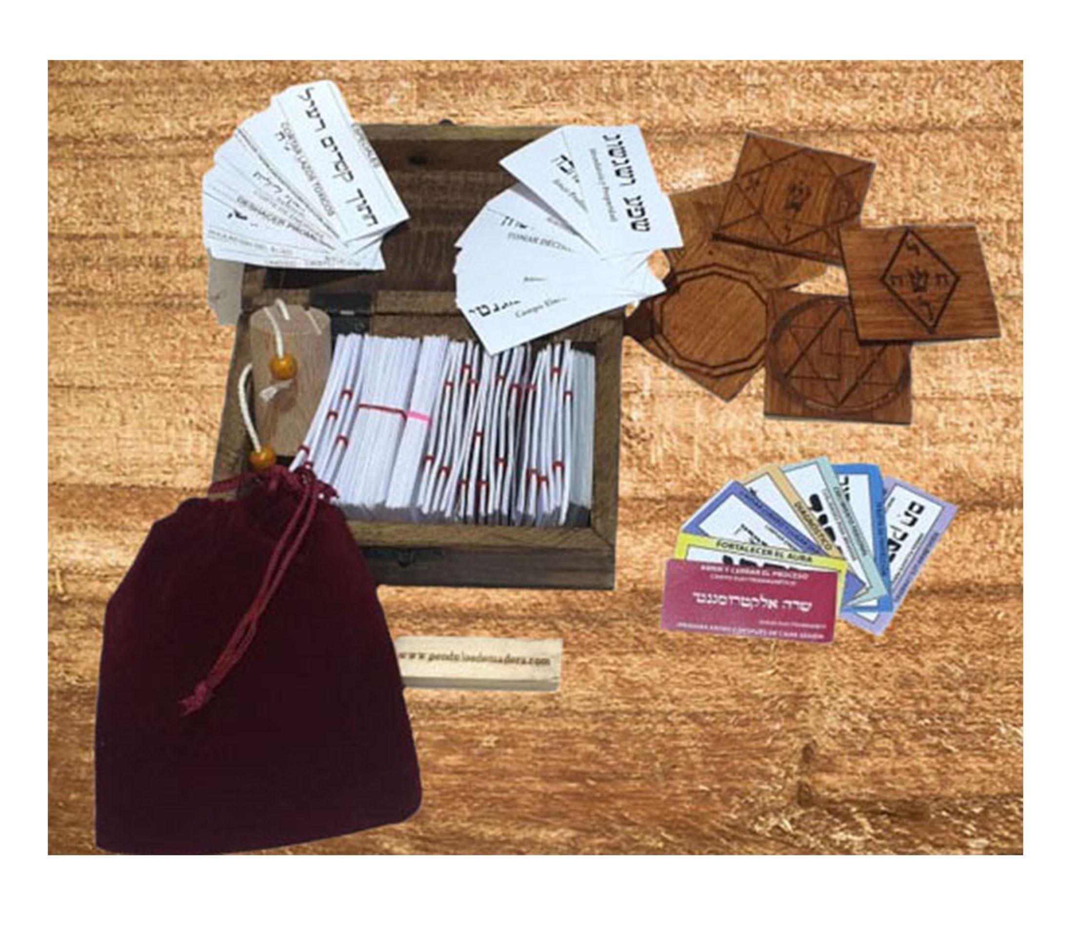 Hebrew Pendulum COMPLETE box, almost 700 hard tags, wooden protection symbols, more than 100 color dowsing charts.