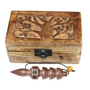 CHAKRAS pendulum made of exotic wood, handcrafted, combination of 2 pendulums plus the chakra symbols, metal tip, very luxurious