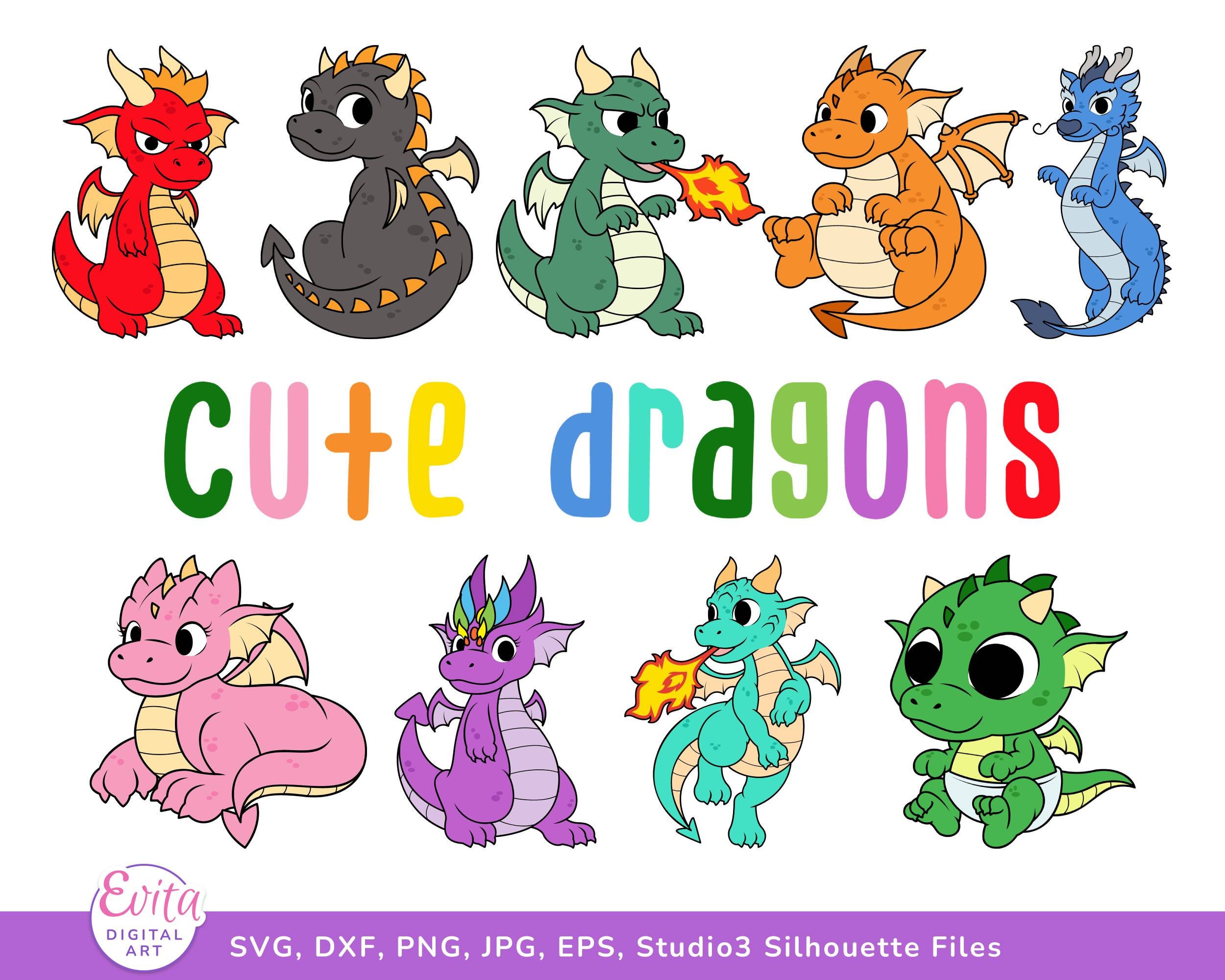 Cute Dragons SVG Bundle - Cricut, Silhouette Cut Files - Dragon Clipart ...