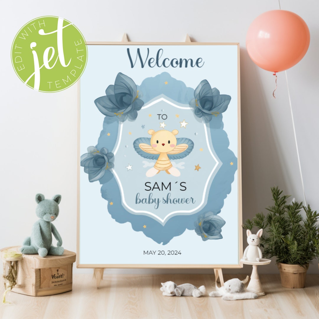 Digital Editable Blue Baby Shower Welcome Sign for Boy Welcome Sign Boy ...