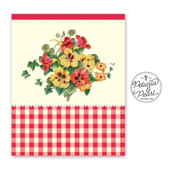 Nasturtiums & Red Gingham Wall Art · Retro Style Print · Inspired by Vintage Kitchen Canisters · Farmhouse or Cottage Decor · Multiple Sizes