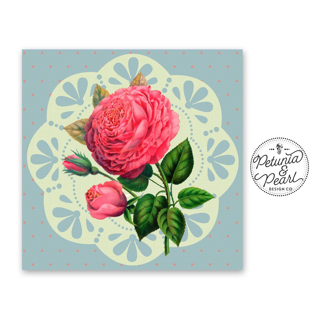 Lacy Pink Rose Square Wall Art · Vintage Style Decor for Farmhouse ...