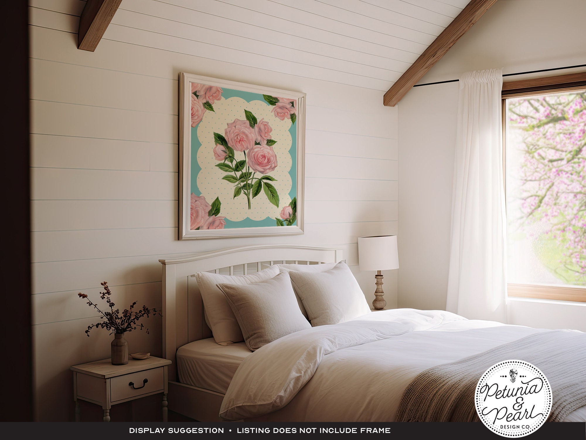 Cottage Rose Wall Art in Pastel Pink & Blue · Vintage Style Print ...
