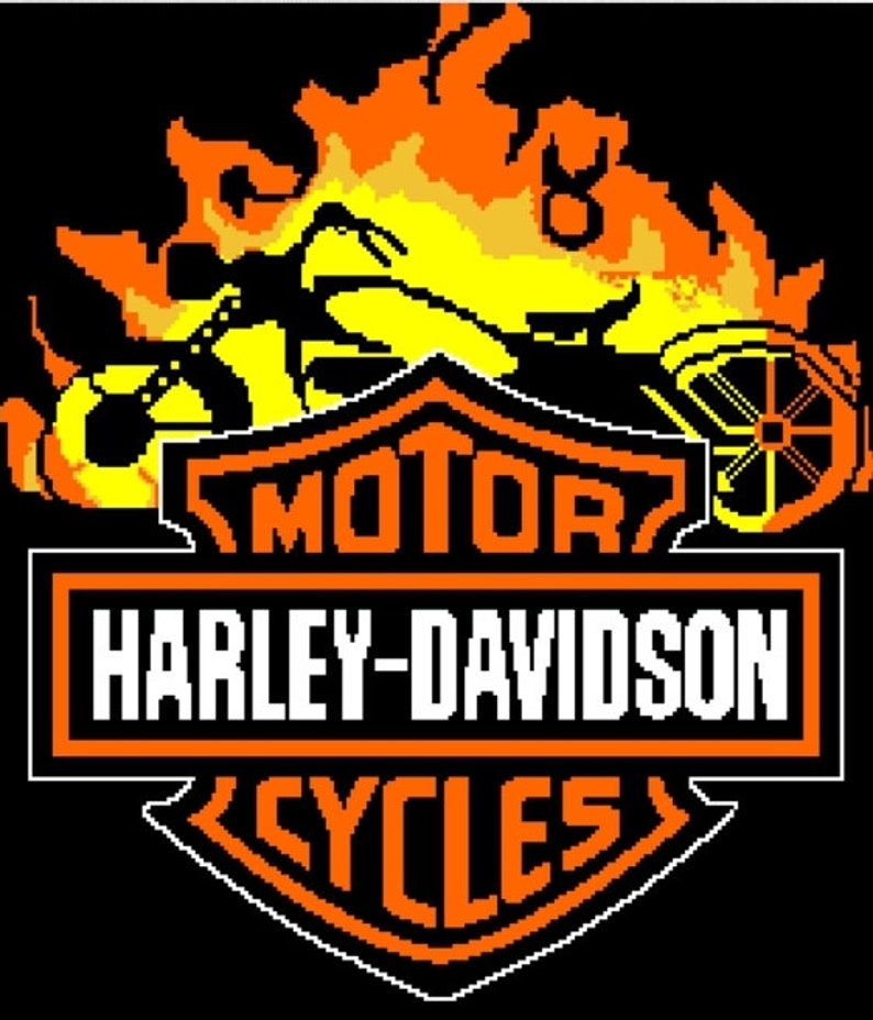 Harley Davidson Motorcycle Graphghan Pattern Etsy