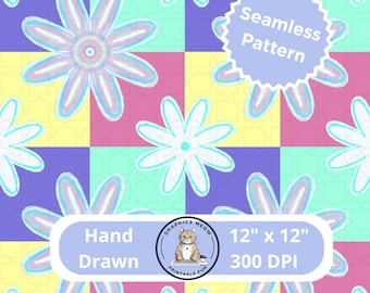 Daisy Pastels Seamless Pattern, Hand Drawn Design, Repeat Pattern, Sublimation Design