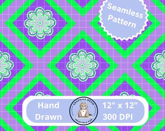 グレープソーダの花柄シームレスパターン、手描きデザイン、繰り返しパターン、昇華プリントデザイン