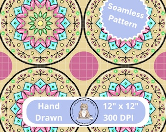 Pink Beige Floral Seamless Pattern, Hand Drawn Design, Repeat Pattern, Sublimation Design