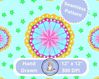 Mandella 2.28 Seamless Pattern, Hand Drawn Design, Repeat Pattern, Sublimation Design