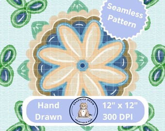 Beige Green Seamless Pattern, Hand Drawn Design, Repeat Pattern, Sublimation Design