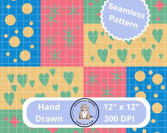 Squares 3.3 Seamless Pattern, Hand Drawn Design, Repeat Pattern, Sublimation Design