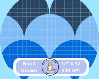 Blue Scallops Seamless Pattern, Hand Drawn Design, Repeat Pattern, Sublimation Design