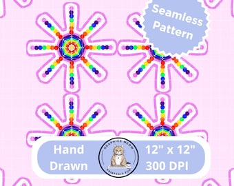 Pink Neon Seamless Pattern, Hand Drawn Design, Repeat Pattern, Sublimation Design