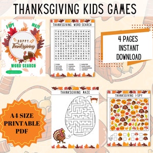 Thanksgiving Word Search, Maze, and I-Spy Game Printables | Thanksgiving Kids Games | Instant Download
