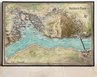 Affiche de carte de Baldur's Gate, art mural et impression d'art, décoration d'intérieur, cadeau poster de jeu