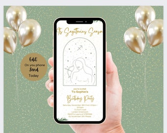 Sagittarius, Zodiac Birthday Digital Invitation, Invite, Sag Szn, Earthy   Editable Template, Instant Download