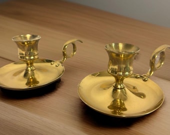 VTG 60's Pair of Handcrafted India Brass Chamberstick Candle Stick Holder Finger Ring