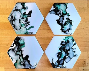 Alcohol Ink Ceramic Coaster Set