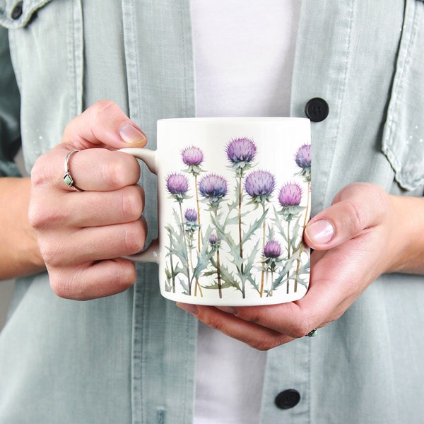 Thistle Coffee Tea Mug - 15oz Ceramic Cup - Dishwasher & Microwave safe - Scotland Gift - Scottish Thistle - Outlander Gift